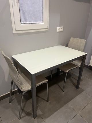 Mesa de cocina aluminio y cristal 100x60 cm