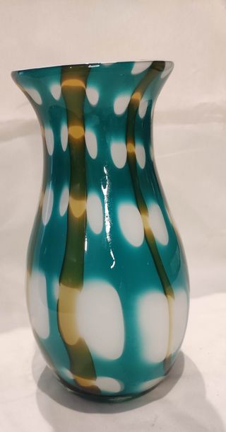 Vaso vetro turchese|bianco|oro