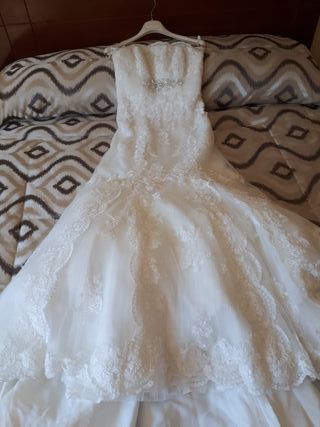 Vestido novia encaje palabra de honor talla M