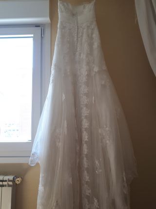Vestido novia encaje palabra de honor talla M