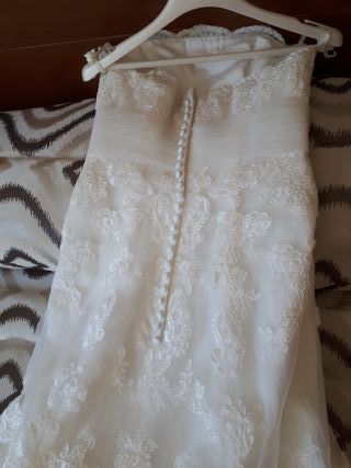 Vestido novia encaje palabra de honor talla M