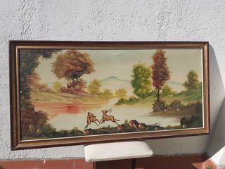 Cuadro vintage al óleo - Ciervos