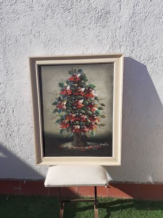 Cuadro vintage flores oleo