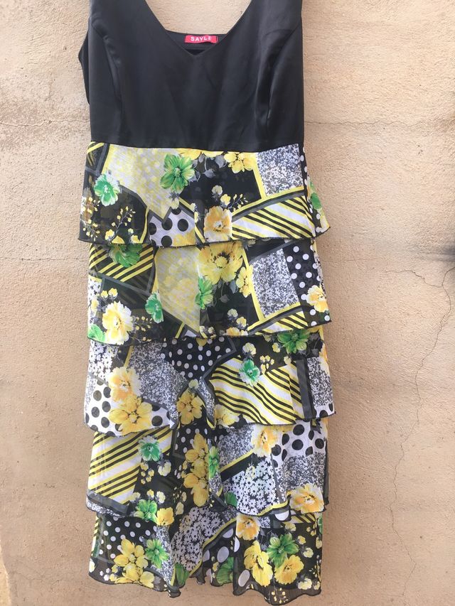 Vestido fiesta negro y amarillo