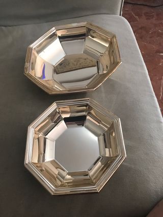 2 Fruteros metalicos plateados, opcion venta x ud