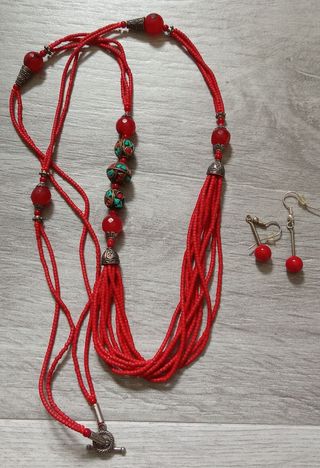 Collar y pendientes rojos | Plata