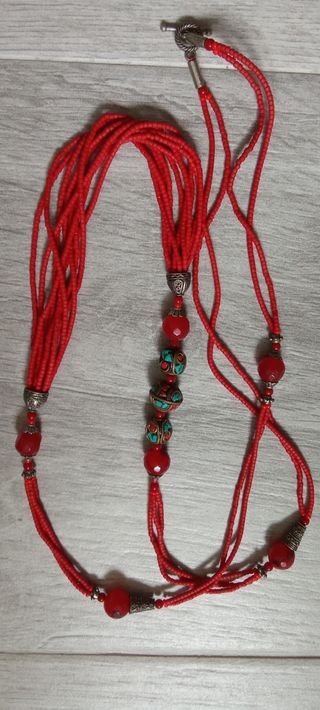 Collar y pendientes rojos | Plata