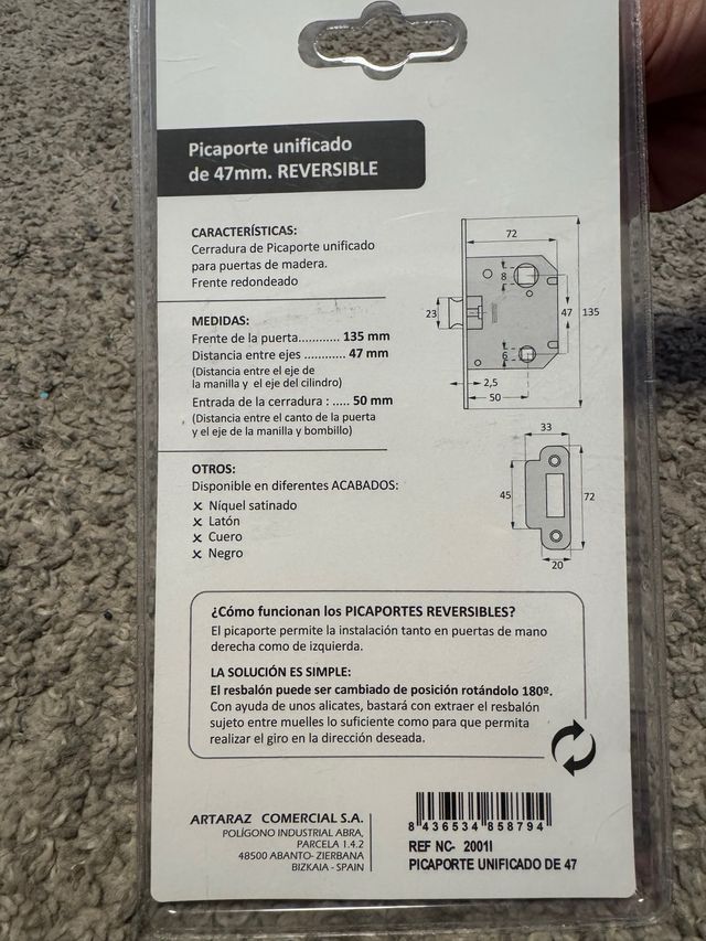 Picaporte Reversible 47mm