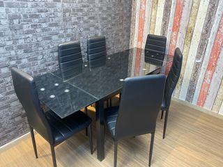 🖤 Mesa NUEVA de cristal extensible + 6 sillas 🪑