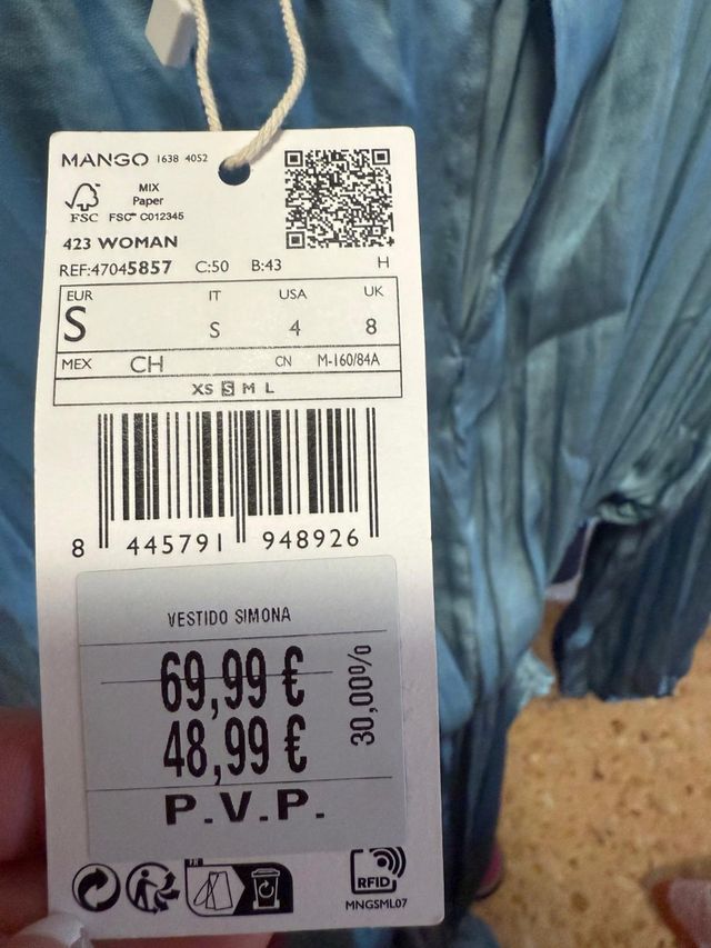 Vestido Mango plisado turquesa