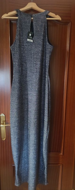Vestido fiesta brillo azul plata