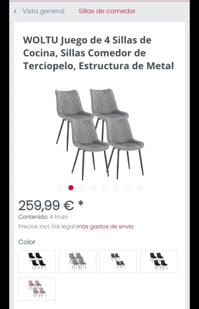 4 Sillas Comedor WOLTU Gris
