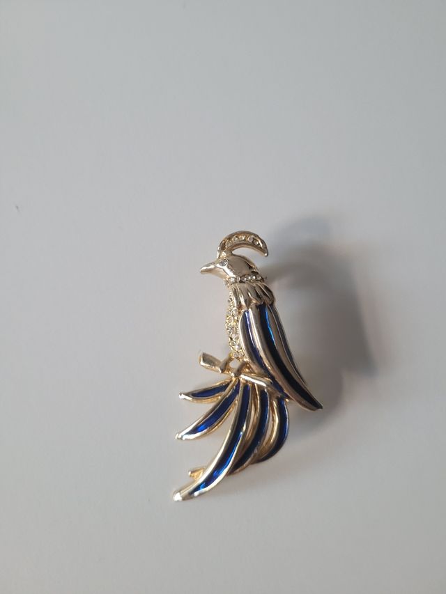 Broche Pavo Real dorado y azul