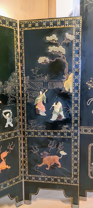Biombo chino antiguo - lacado nácar