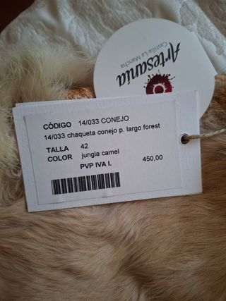 Chaqueta piel marrón-beige, pelo conejo