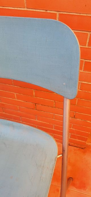 Taburete plegable restaurado azul