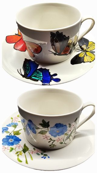 Set Tazzine e piattino dipinti a mano
