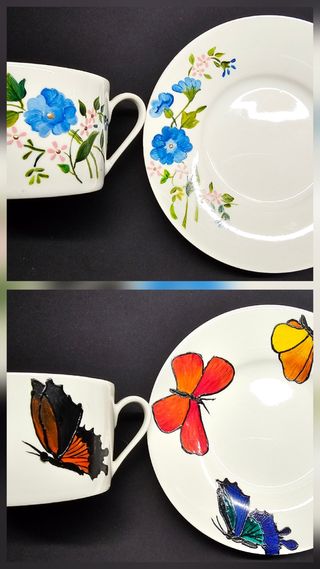 Set Tazzine e piattino dipinti a mano