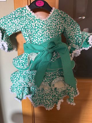 Vestido Flamenca niña - verde y blanco