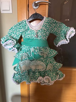 Vestido Flamenca niña - verde y blanco