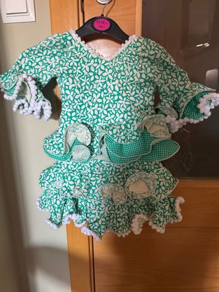 Vestido Flamenca niña - verde y blanco
