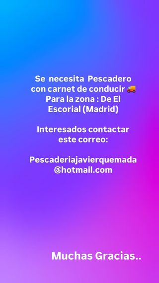 Pescadero con Experiencia y Carnet conducir Urgen