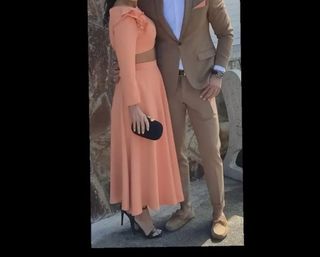 vestido dos piezas naranja eventos