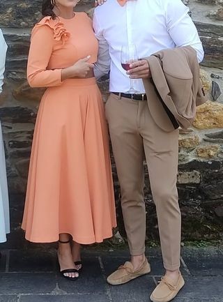 vestido dos piezas naranja eventos