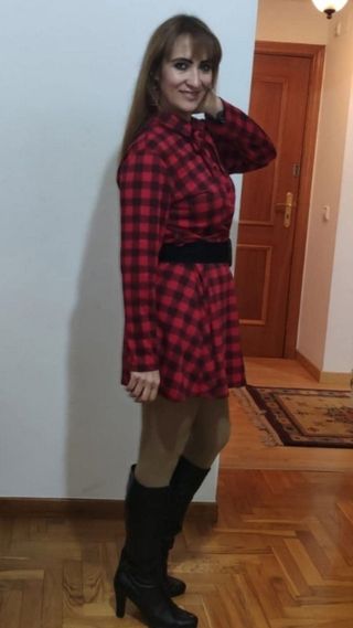 Vestido cuadros rojo y negro - Talla M