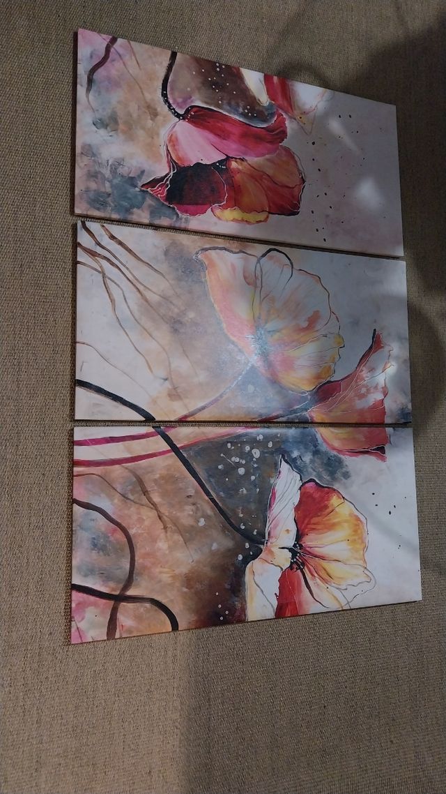 3 Cuadros Flores - Arte Abstracto