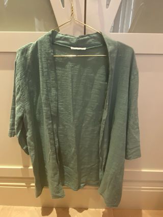 Chaqueta kimono lino verde - Talla única