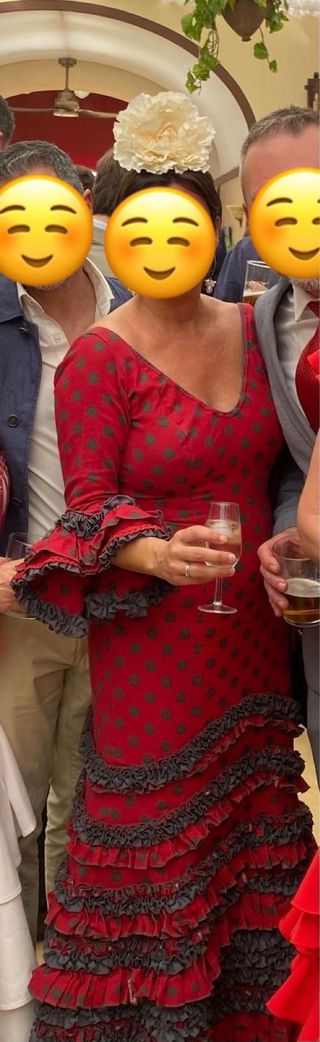 Traje Flamenca Rojo lunares Gris