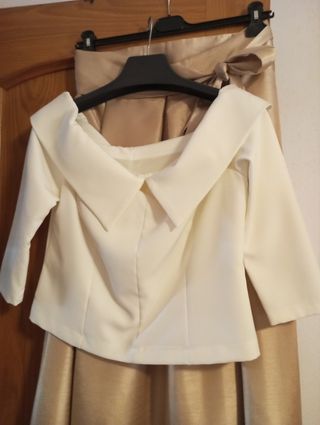 Conjunto seda beige y blanco