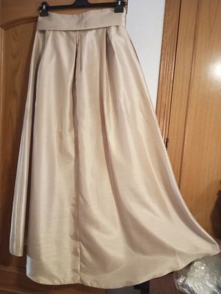 Conjunto seda beige y blanco