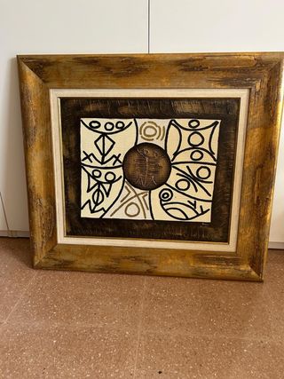 Cuadro lienzo con marco madera dorado