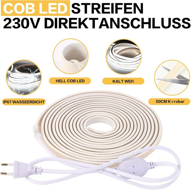 Tira LED COB 220V 230V Conexión Directa 1M Blanco 