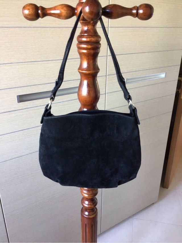 Borsa Melluso in pelle scamosciata nera grigio