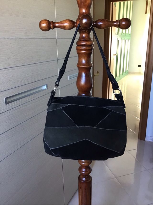 Borsa Melluso in pelle scamosciata nera grigio