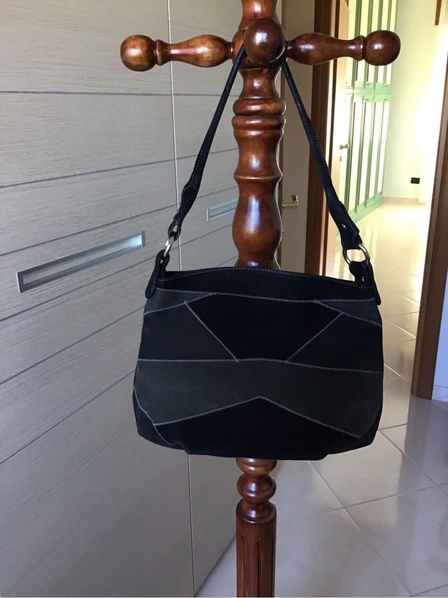 Borsa Melluso in pelle scamosciata nera grigio