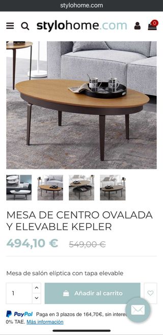 Mesa Centro Ovalada Elevable de Madera