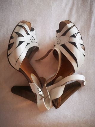 Zapatos-sandalias tacon 10 cm cuero 41 blanco