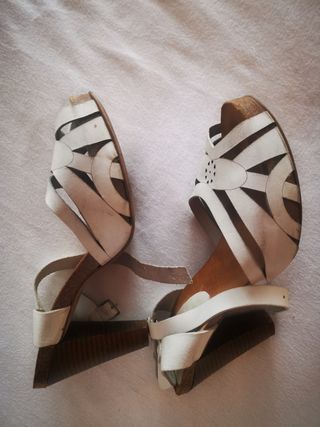 Zapatos-sandalias tacon 10 cm cuero 41 blanco