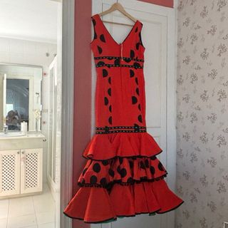 Traje Flamenca Rojo lunares negros