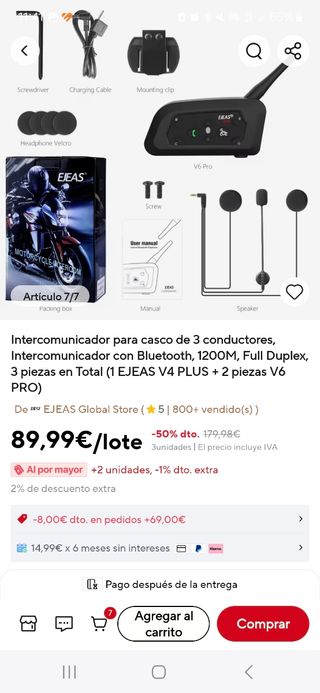 Intercomunicador Motocicleta EJEAS V6 Pro
