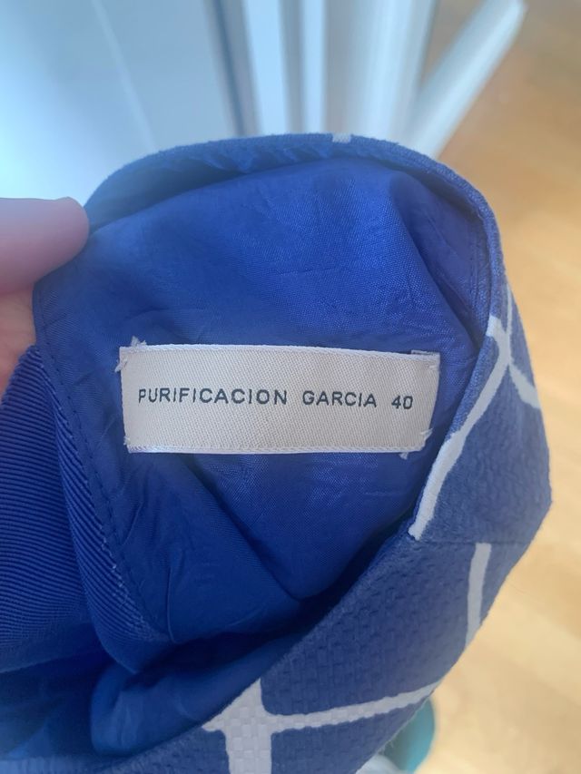 Vestido Purificacion Garcia azul y blanco
