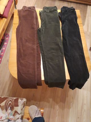 3 Pantalones pana: marrón, gris, negro