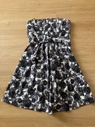 Vestido blanco gris y negro - palabra de honor