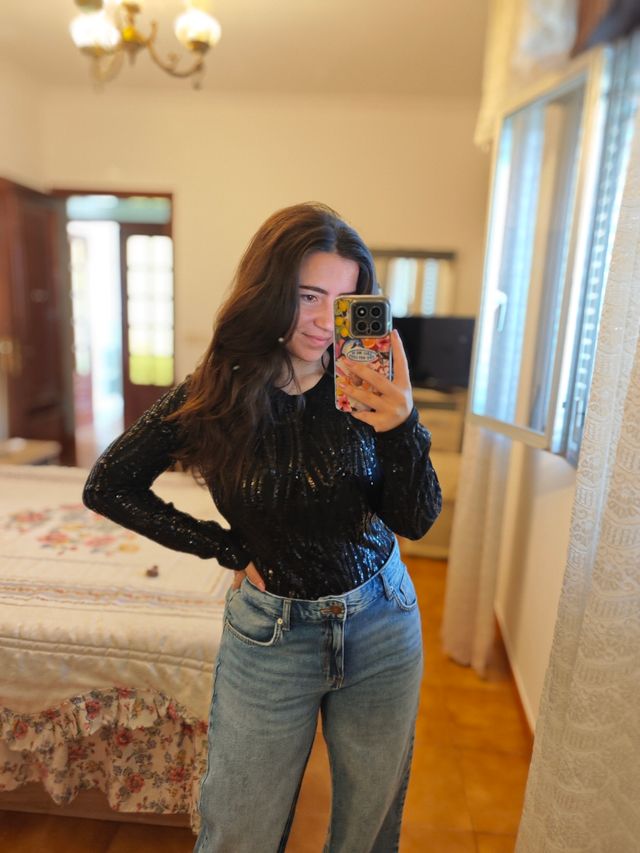 Body negro lentejuelas SHEIN