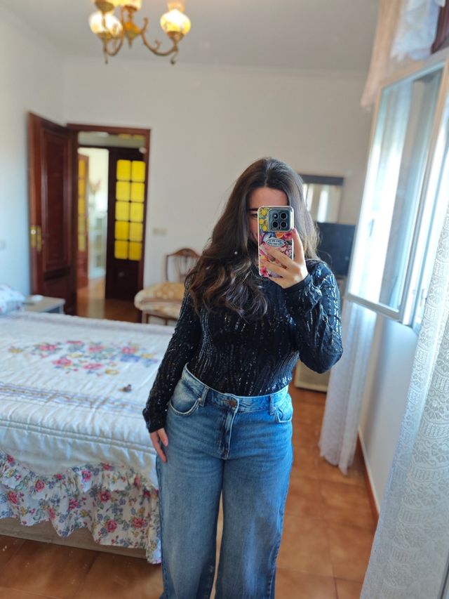 Body negro lentejuelas SHEIN