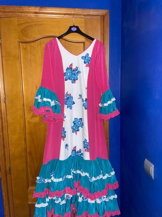Vestido Flamenca Rosa y Verde Agua